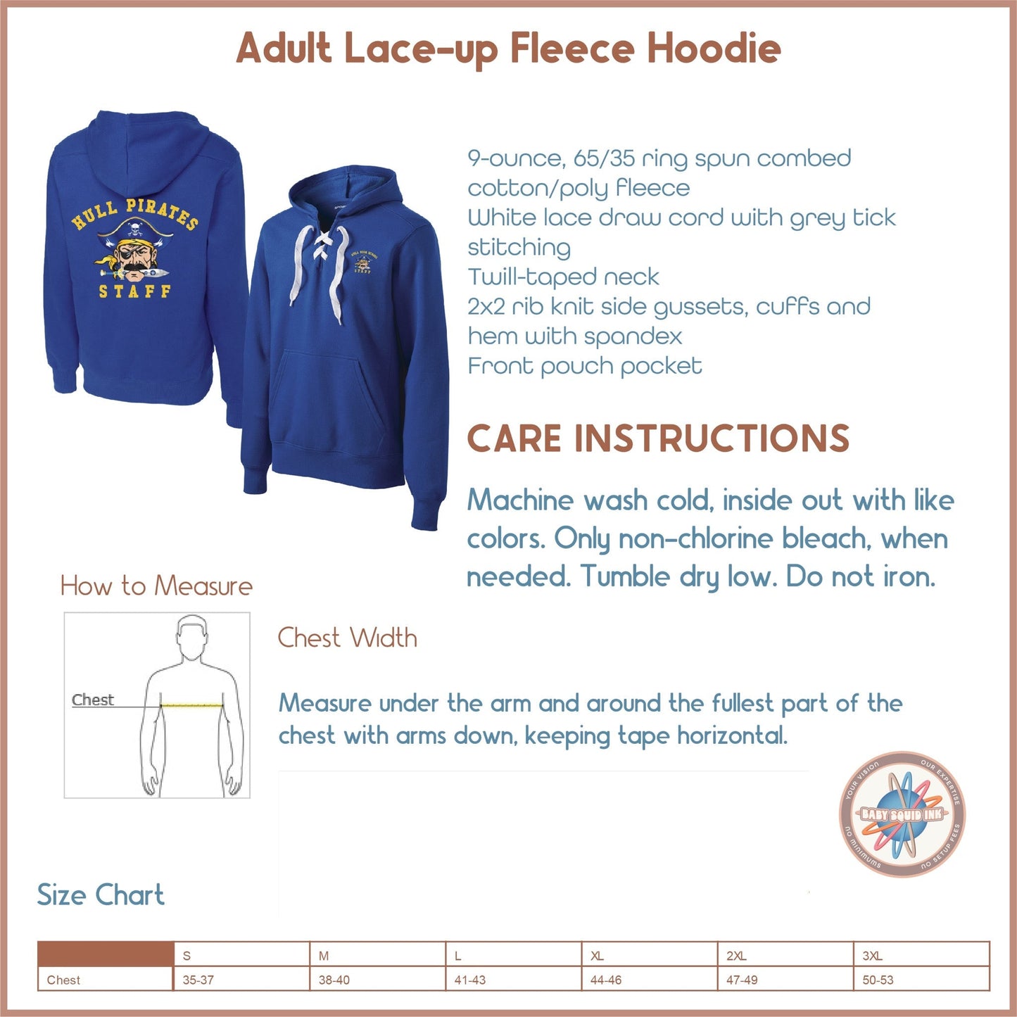 Lillian M. Jacobs School, Adult Lace - Up Fleece Hoodie - Baby Squid Ink