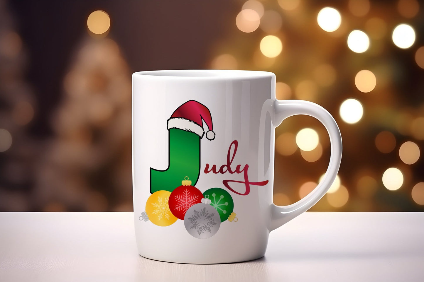 Santa Hat Initial, 15oz Ceramic Mug - Baby Squid Ink