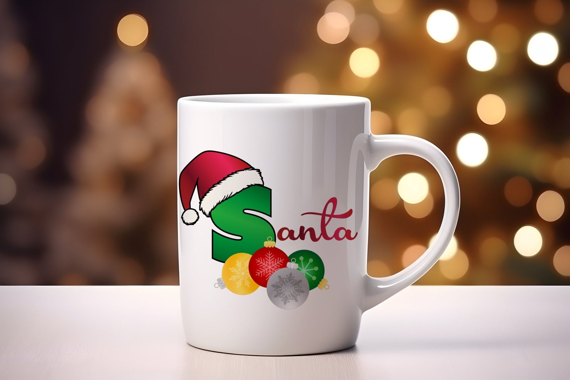 Santa Hat Initial, 15oz Ceramic Mug - Baby Squid Ink