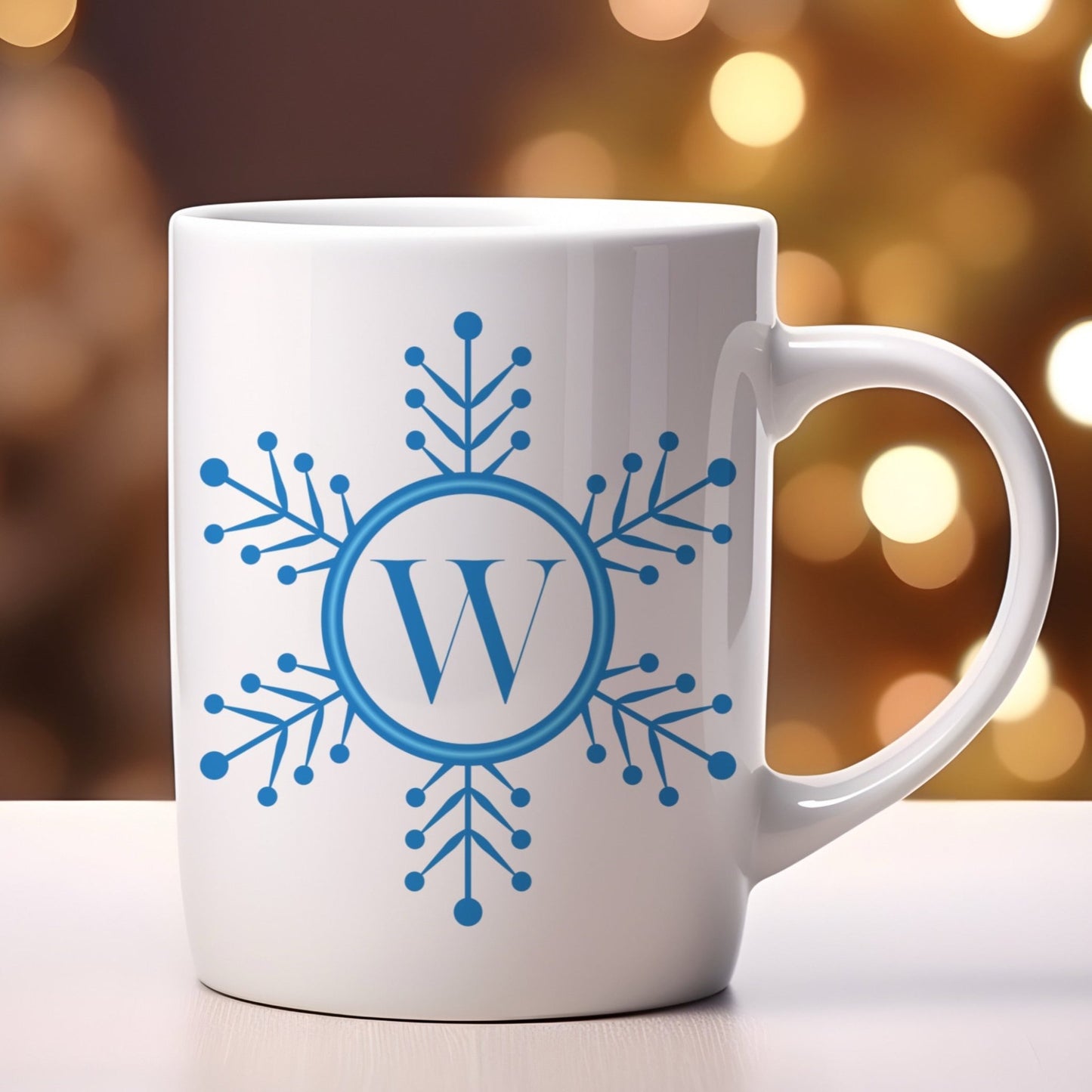 Snowflake Monogram, 15oz Ceramic Mug - Baby Squid Ink